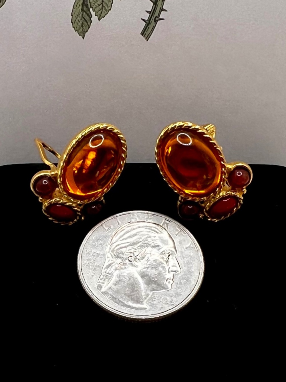 Monet Golden Cabochon CLIP Earrings - Picture 4 of 5